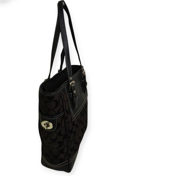 Coach Legacy Black Leather Trim CC Signature Canvas Handbag Tote Purse - Picture 4 of 14